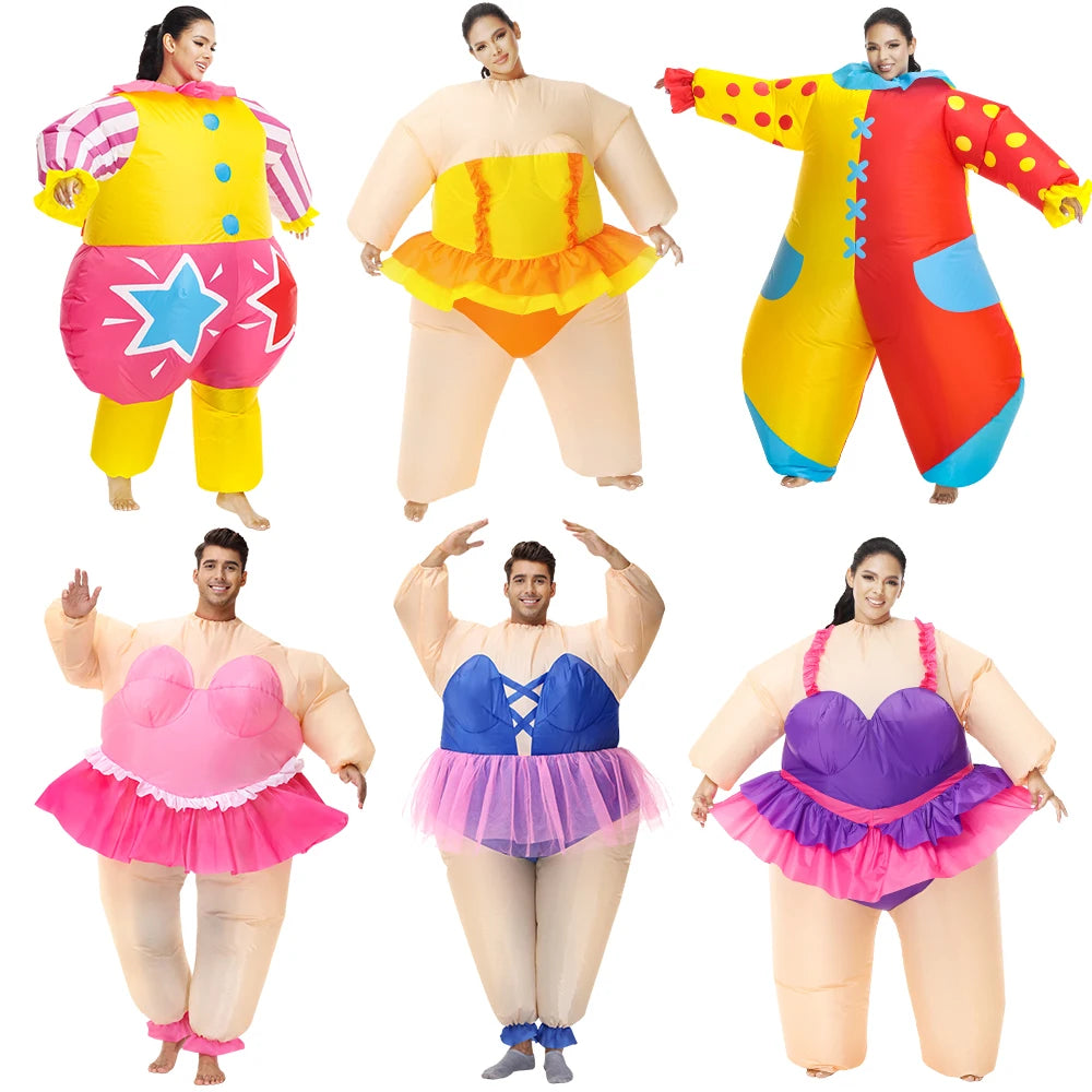 Adult Clown Inflatable Costume Funny Ballet Inflatable Suits for Halloween Purim Fancy Ballerina Cosplay Costumes for Man Woman