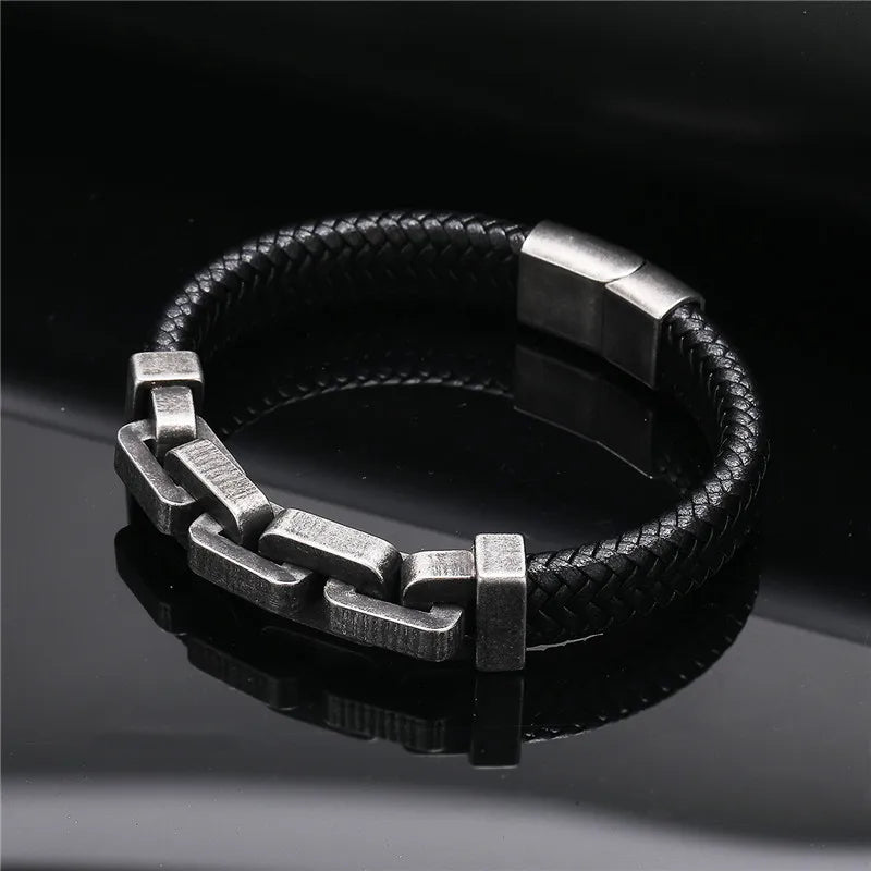 MKENDN Stainless Steel Bracelet for Men Vintage Dark Metal Wide Chain Link Unbroken Collection Mens Leather Jewelry  Gifts