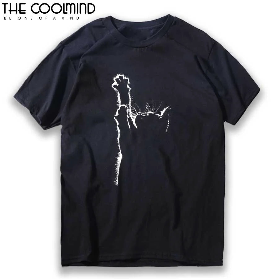 COOLMIND Top-Qualität 100 % Baumwolle mit schönem Katzen-Print für Männer, lässig, lockeres T-Shirt für Männer, O-Ausschnitt, gestricktes T-Shirt für Männer