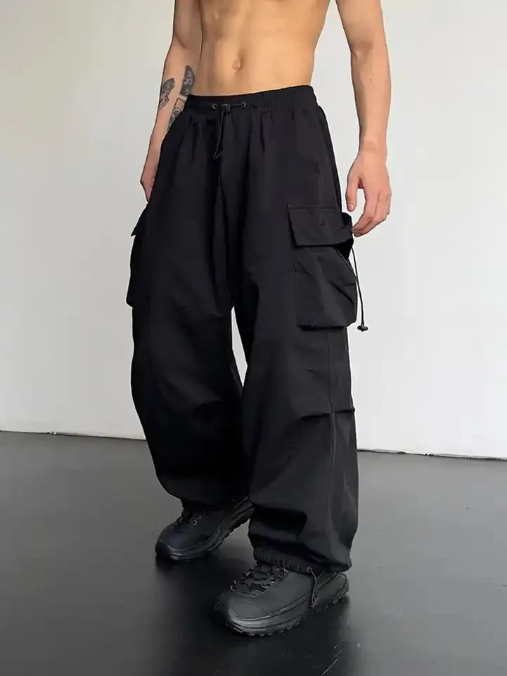 Frühling Sommer Mode Casual Pfannen für Männer Streetwear Solide Farbe Cargo Hosen Elastische Taille Breite Bein Herren Jogger