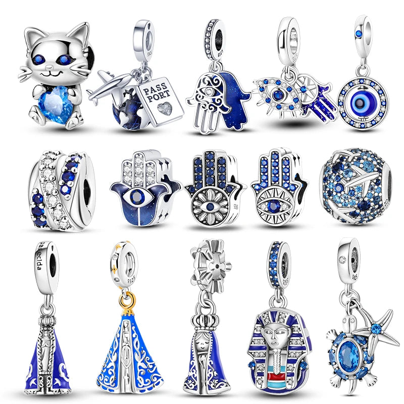 Se adapta a dijes originales Plata De Ley 925 Evil Blue Eyes Silver Virgin Charm Pendant Ocean Beads Women Anniversary DIY Jewelry