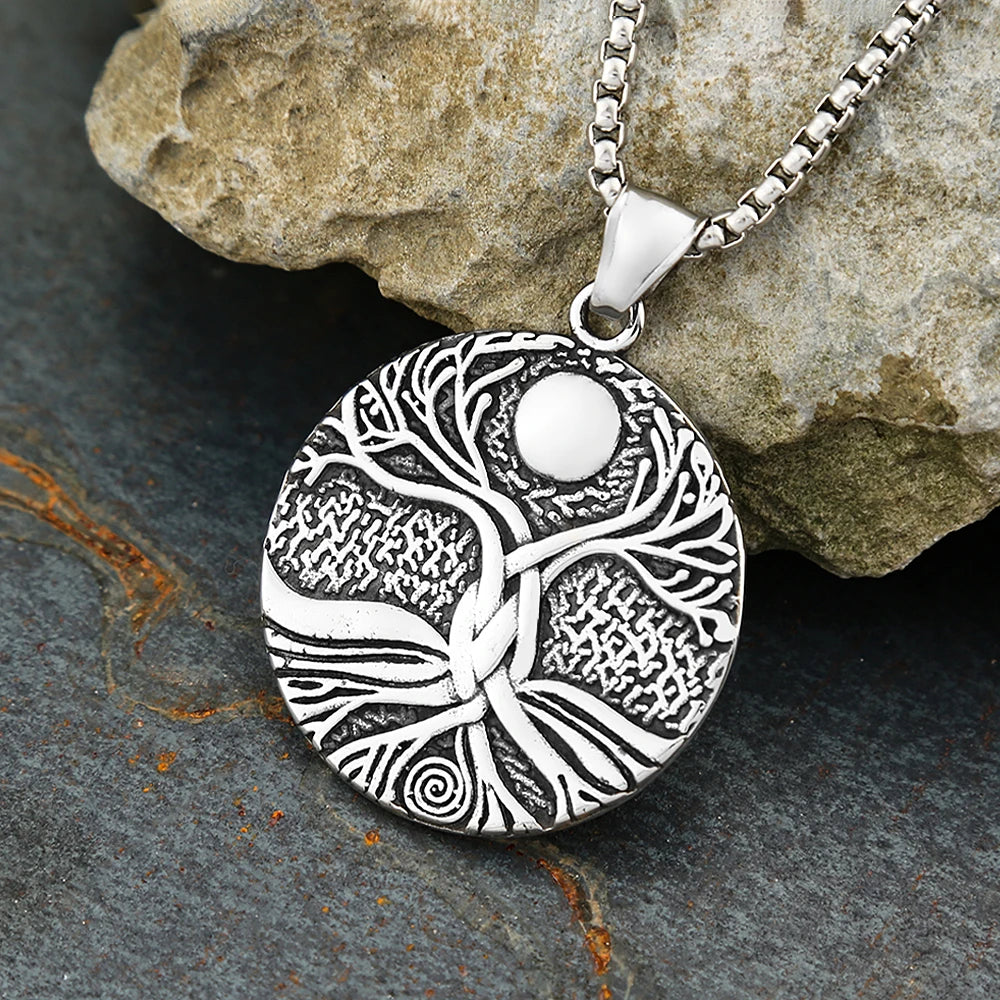 Nordic Vikings Tree of Life Pendant Necklace For Men Women Stainless Steel Odin Viking Amulet Necklaces Fashion Charm Jewelry