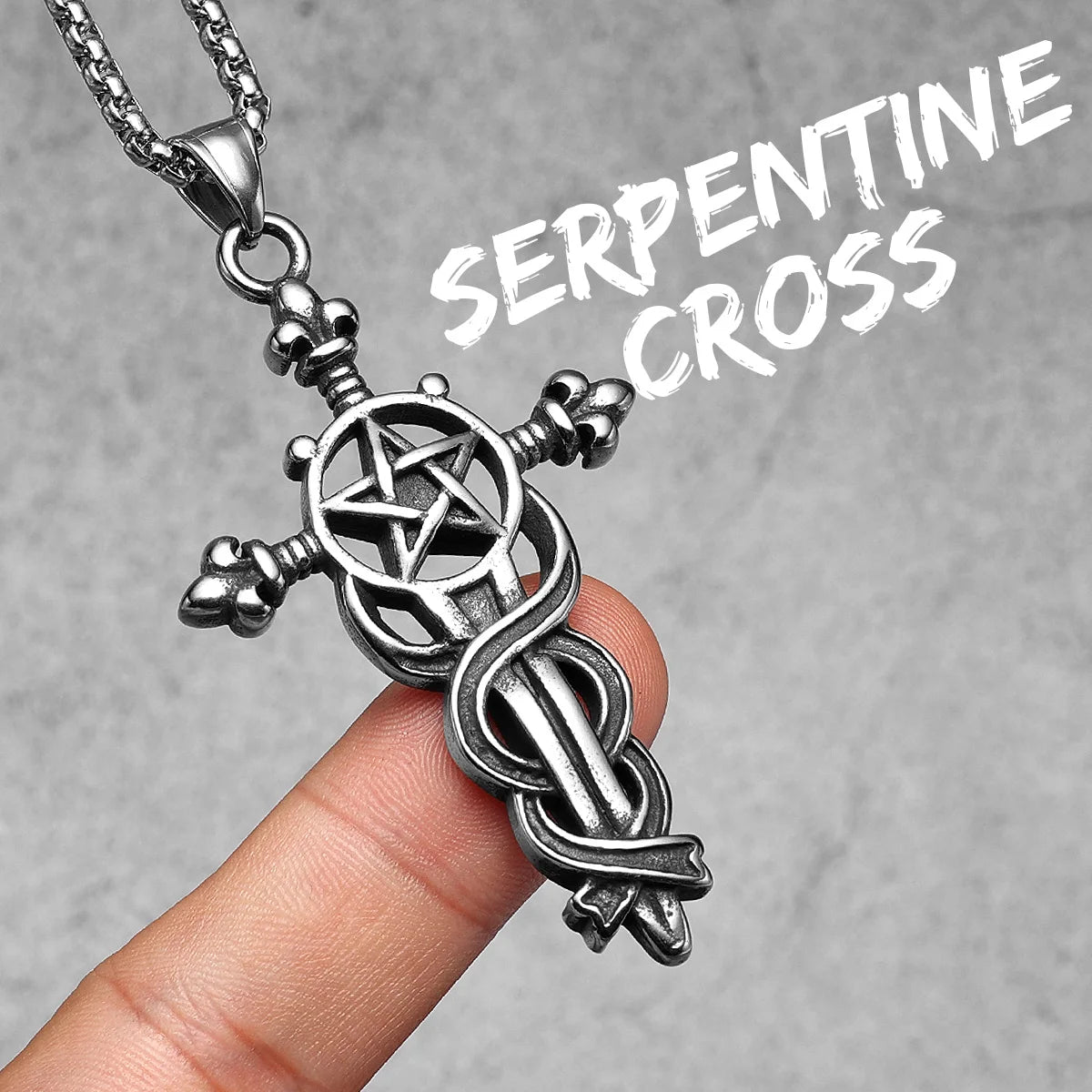 Serpentine Cross Pendants Retro Star Necklace 316L Stainless Steel Men Chains Rock Party Jewelry Gift for Male Friends Wholesale