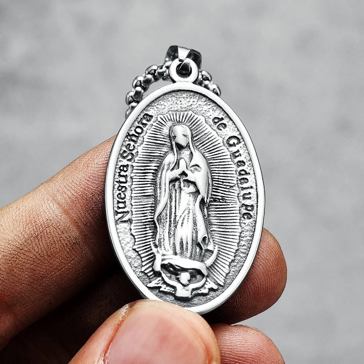 Nuestra Senora Pendant De Guadalupe Necklace Retro 316L Stainless Steel Chain Religion Rock Hip Hop for Rider Biker Jewelry Gift