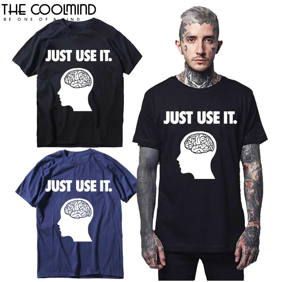 COOLMIND 100% Cotton Short Sleeve Men T Shirt Casual Just Use It Funny o-neck Tshirt Loose Men T-shirt Tops Tee Shirts