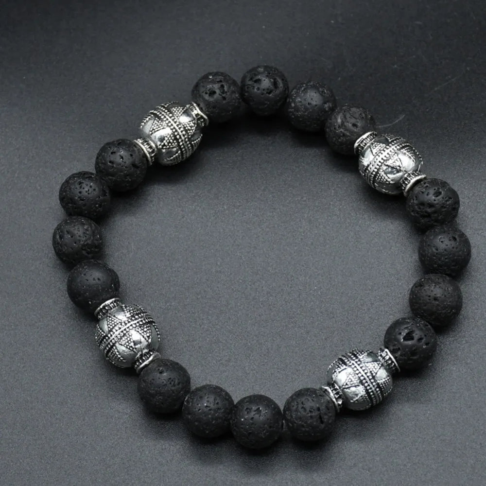 Natural Lava Stone bracelet Viking Rune Valknut beads fashion bangles Bracelet Men Amulet Accessorie Jewelry male Lover Gifts