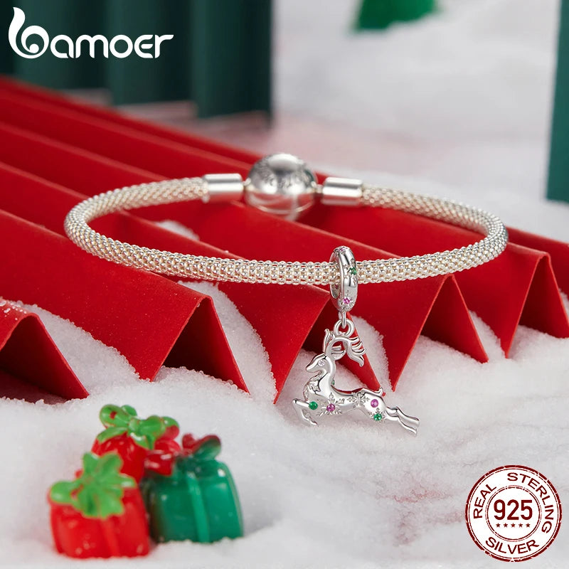 BAMOER 925 Argent Sterling Renne De Noël Charm Perle Fit Bracelet Original DIY Bamoer Charm pour la Fabrication De Bijoux Cadeau De Noël