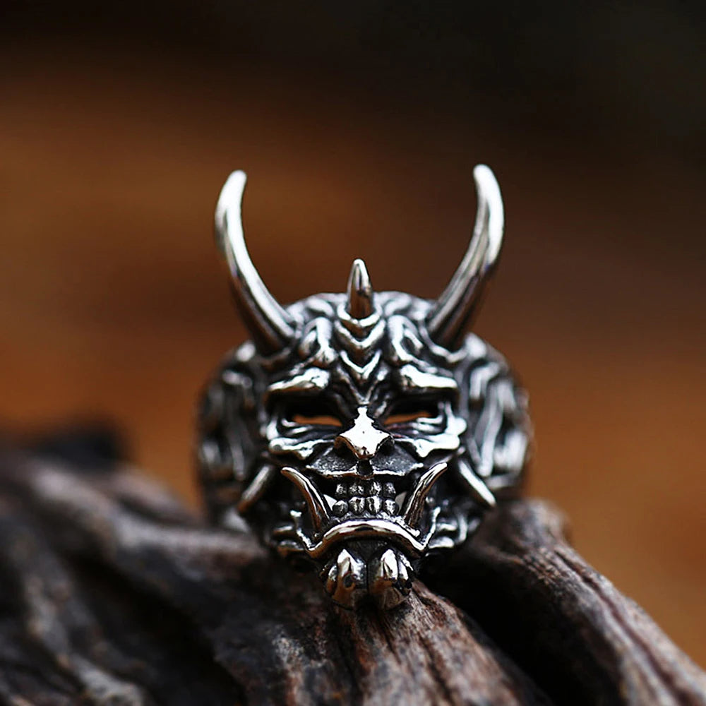 Vintage Prajna Mask Ring Men's Domineering Stainless Steel Ring Unique Gothic Locomotive Jewelry Halloween Gifts Dropshipping