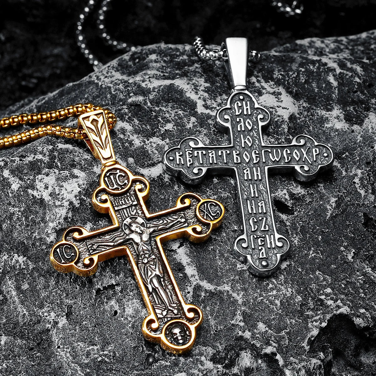 Jesus Cross Necklace 316L Stainless Steel Retro Friday Men Worship Pendant Chain Religion Belief Rock Punk for Male Jewelry Gift