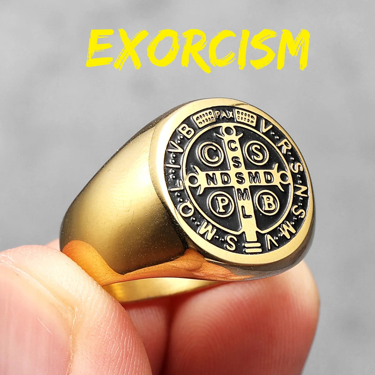 Exorcism amulet Men Ring 316L Stainless Steel Saint Benedict Rings CSPB Punk Hip Hop for Male Boyfriend Jewelry Creativity Gift