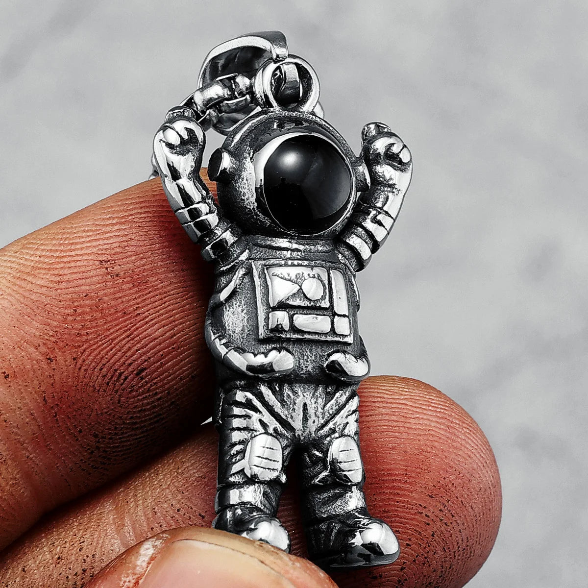 Cheering Astronaut Necklaces Stainless Steel Raising Hand Cute Hip Hop Rap Pendants Chain Party for Friend Couple Jewelry Gift