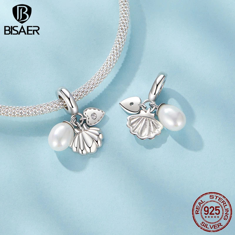 BISAER 925 Sterling Silver Little Prince&Rose Charm Bead Bellflower Princess Heart Cross Shell Pendant Fit DIY Bracelet Jewelry