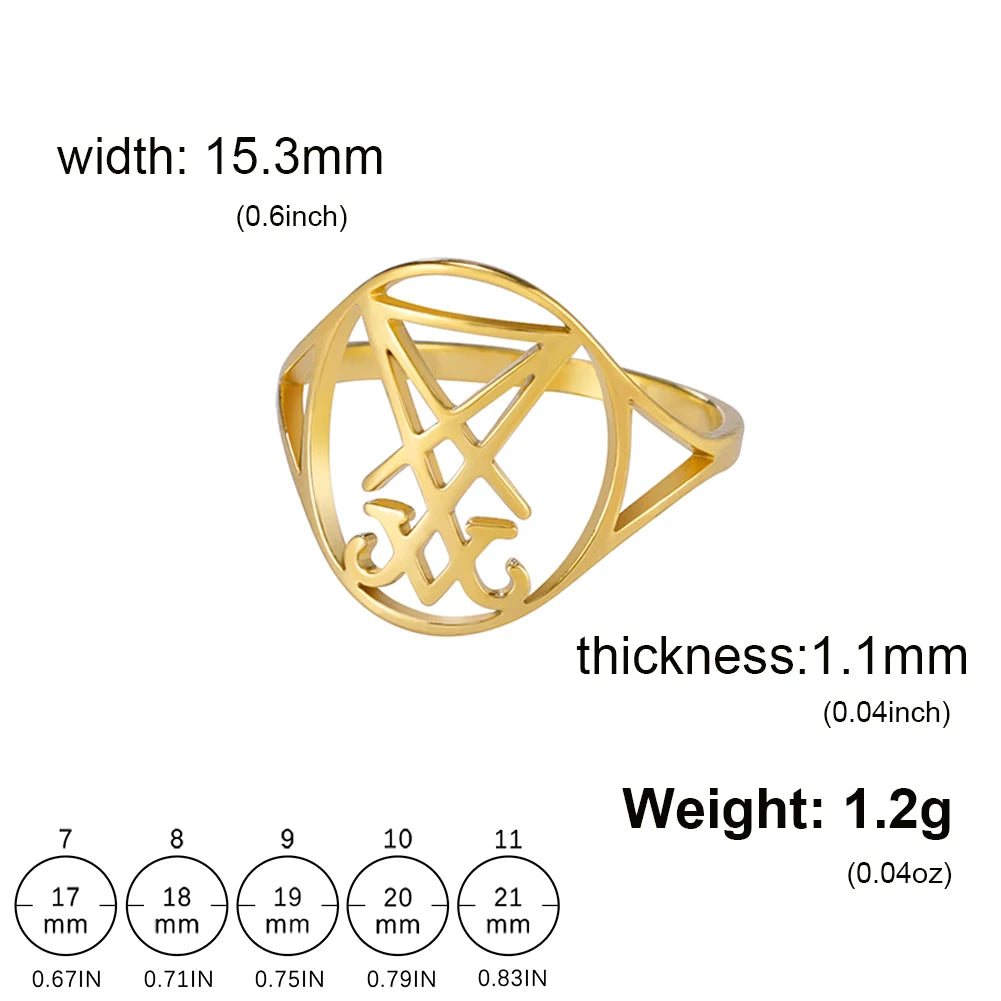 Dreamtimes Sigil Of Lucifer Stainless Steel Finger Rings Church of Luciferian Occult Devil Seal Amulet Jewelry for Women Men