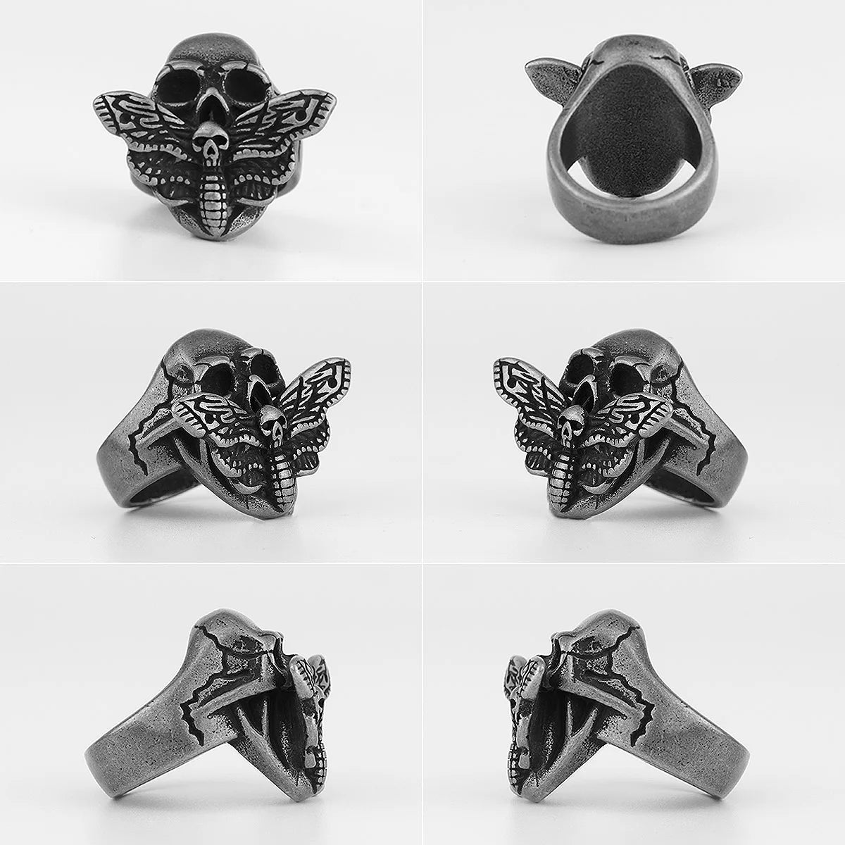 Retro Schwarz Schmetterling Schädel Edelstahl Herren Ringe Punk Übertreibung für Männlich Freund Biker Schmuck Kreativität Geschenk Großhandel