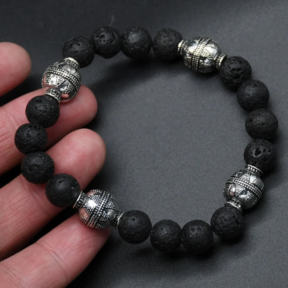 Natural Lava Stone bracelet Viking Rune Valknut beads fashion bangles Bracelet Men Amulet Accessorie Jewelry male Lover Gifts