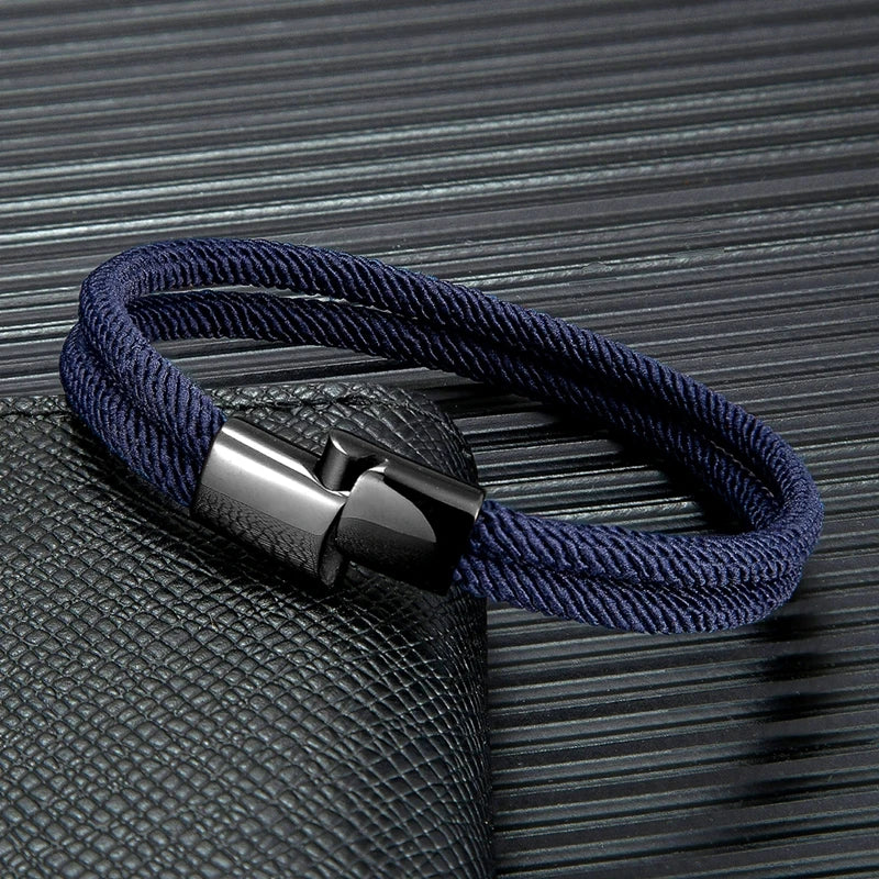 MKENDN Minimalist Men Women Double Strand Wristband Fashion Nautical Rope Bracelets Stainless Steel Magnet Buckle Couple Jewelry