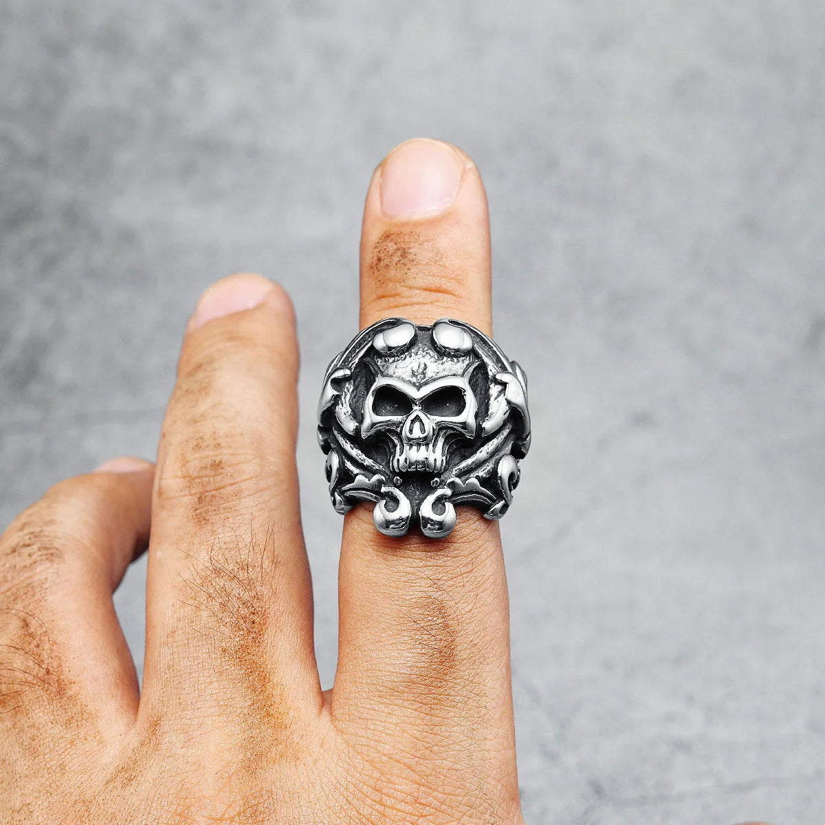 Flower Skull Men Rings 316L Stainless Steel Skeleton Rune Rock Punk Rap HipHop for Biker Rider Male Boyfriend Jewelry Best Gift