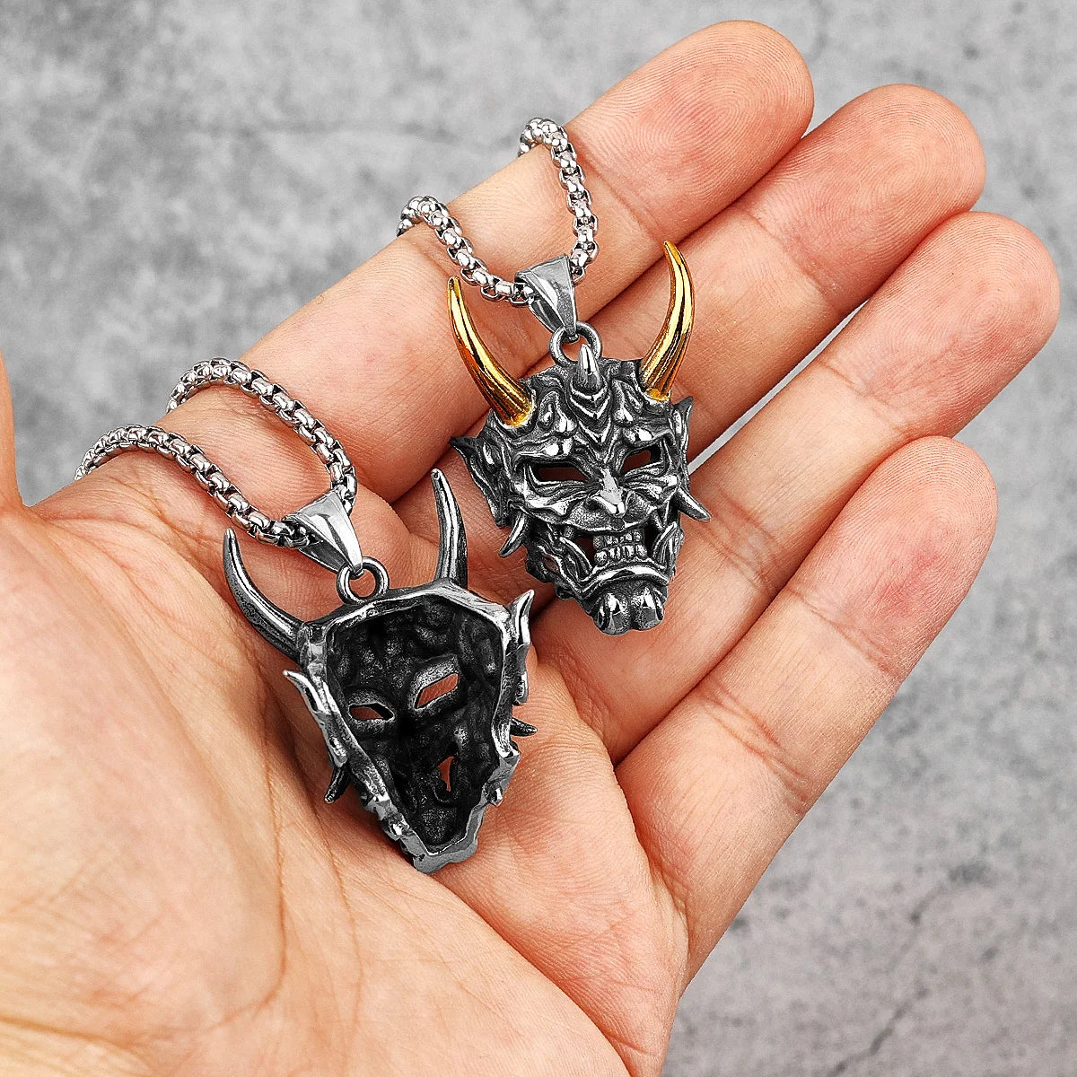 Hannya Mask Stainless Steel Men Ninja Necklaces Bushido Pendant Chain Punk for Boyfriend Male Jewelry Creative Gift Dropshipping