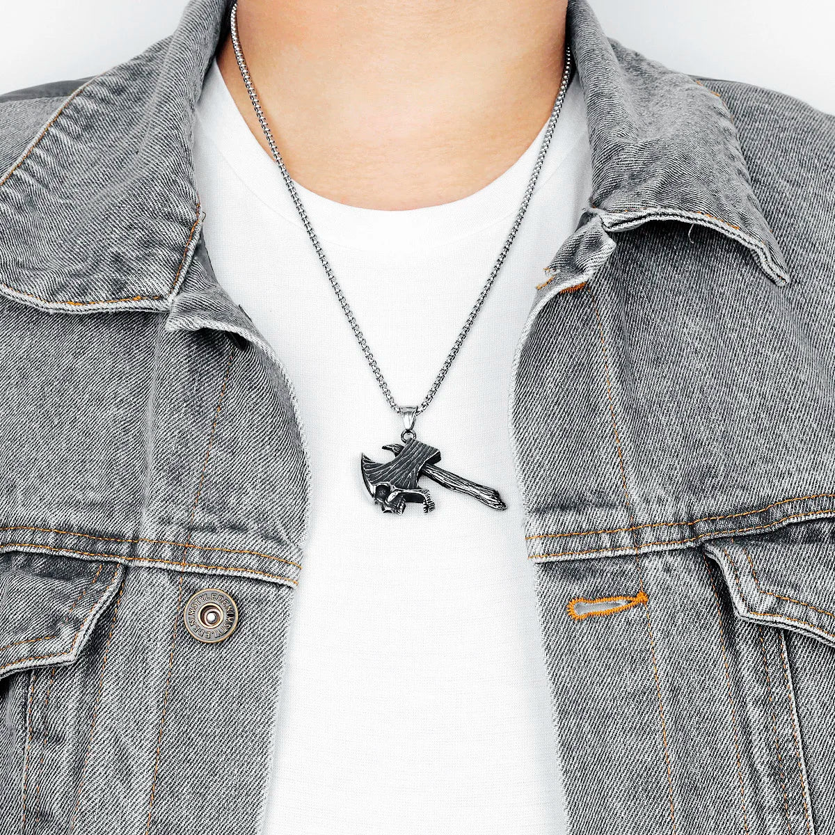 Skull Axe Necklace Stainless Steel Roaring Skulls Axes Punk Rock Men Pendant Chain Vintage Hyperbolic for Boyfriend Jewelry Gift