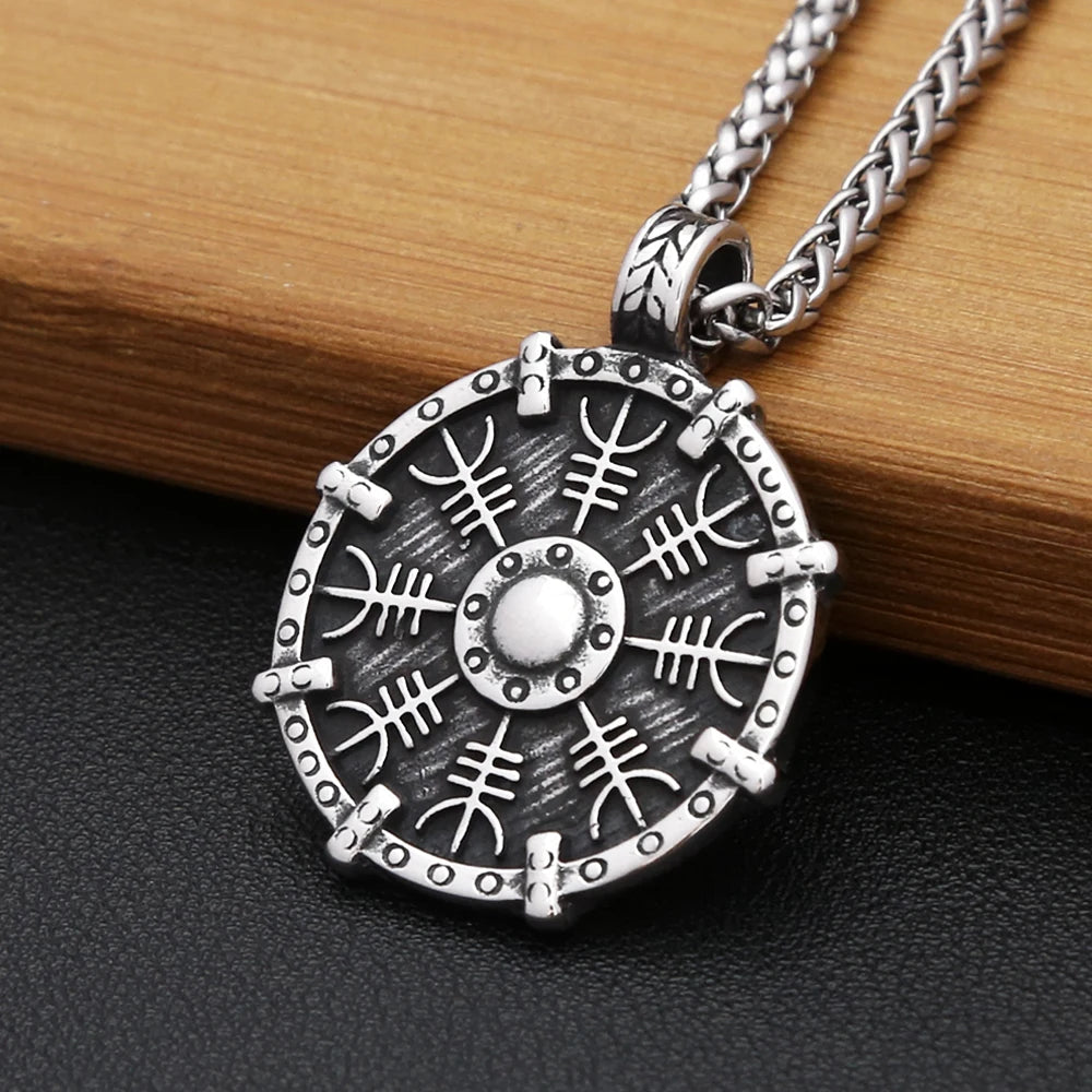 Nordic Vikings Rune Compass Pendant Necklace For Men Fashion Simple Stainless Steel Viking Amulet Necklace Charm Jewelry Gifts