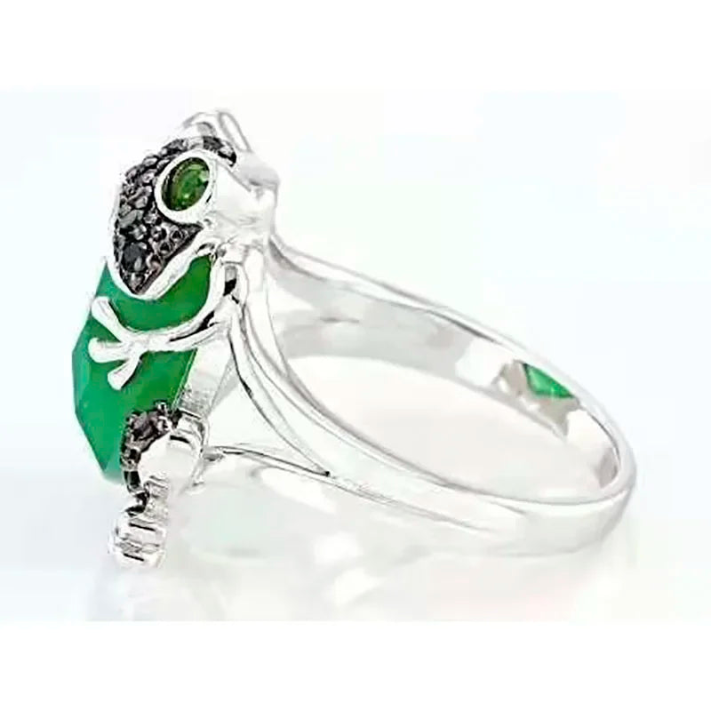 Bague fantaisie en forme de grenouille sauteuse en forme d'animal mignon avec strass vert et noir pavés en micro pour bijoux de fête pour femmes