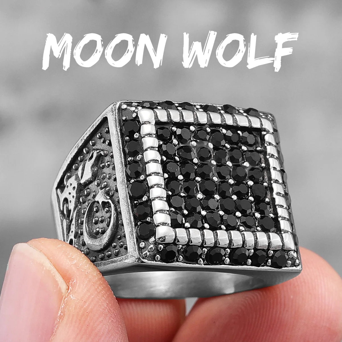 Strass Ringe Edelstahl Mond Wolf Männer Ring Hip Hop Intarsien Diamanten Klassisch für Männlichen Freund Schmuck Geschenk Dropshipping