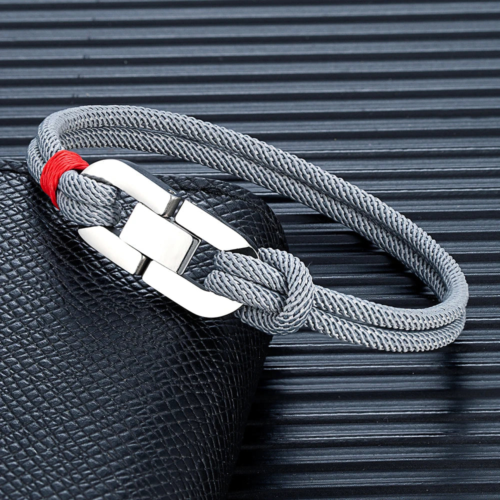 MKENDN New Double Strand Braided Rope Bracelet Stainless Steel Cuban U-buckle Bracelets for Men Women Couple Jewelry Gifts