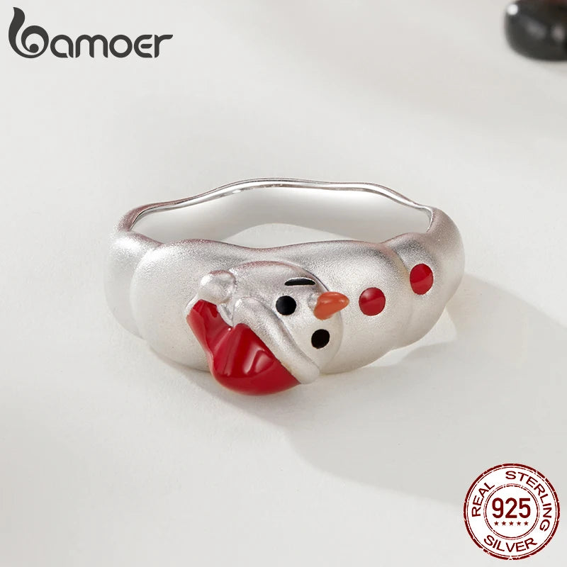 Bague de Noël BAMOER en forme de bonhomme de neige pour femme, jolie bague de Noël rouge pour fille, bijoux tendance, cadeau SCR1080