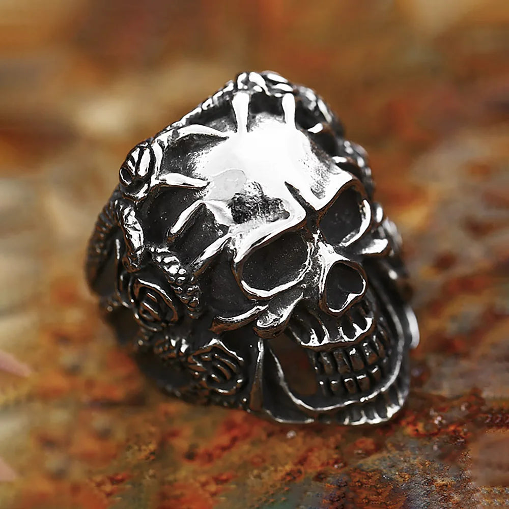 New Design 316L Stainless Steel Skull Snake Rings For Men Boys Vintage Punk Fashion Flower Ring Biker Jewelry Gifts Dropshipping