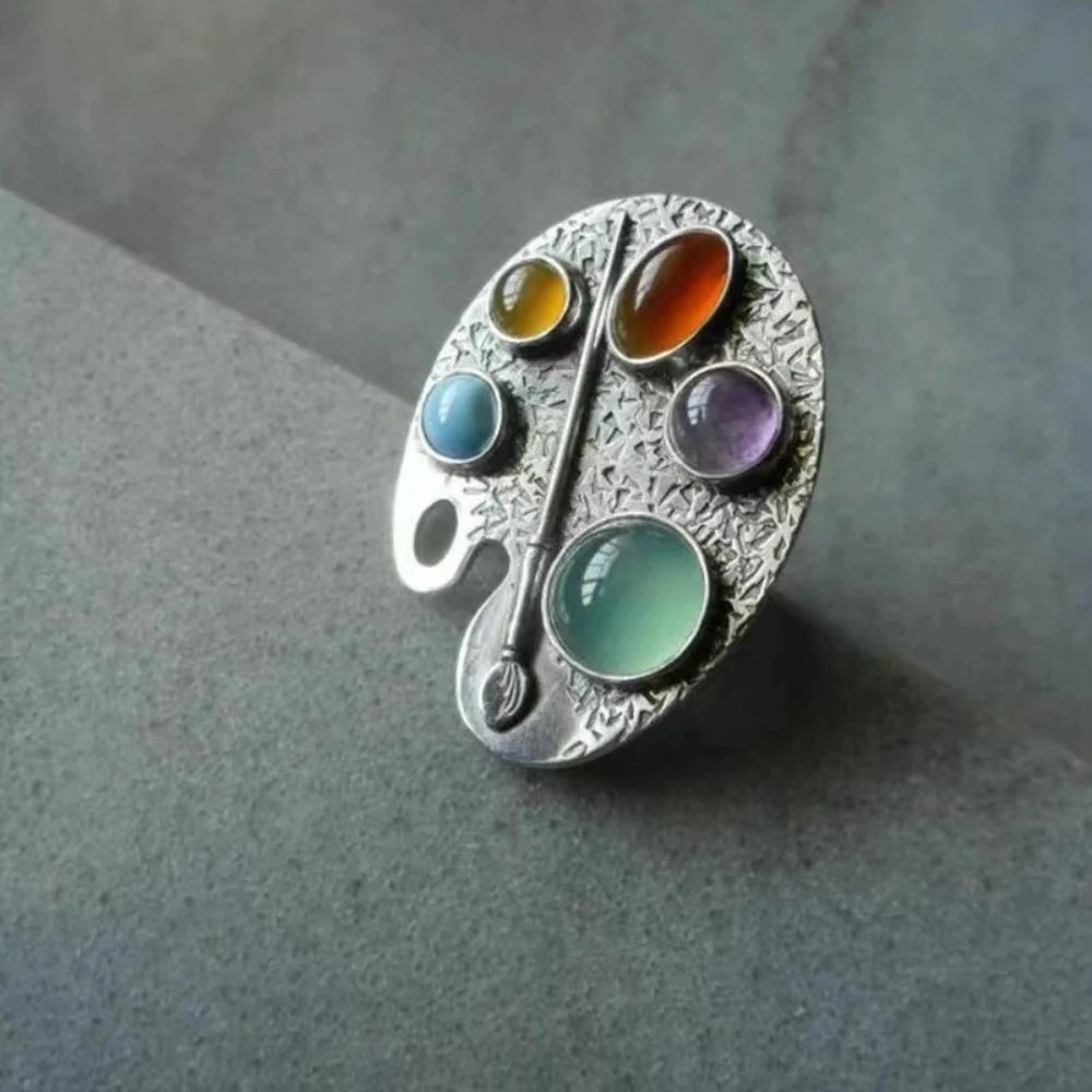 Bohemian new, personalized multi-color creative geometric palette ring jewelry