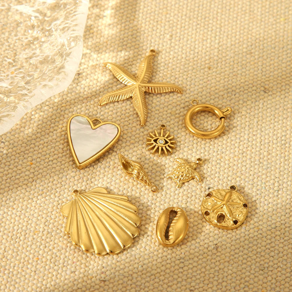 DIY Jewelry 14K&18k Gold Plated Stainless Steel Bow Shell Heart Starfish Heart Sea Turtle Boots Pendant Multiple Options Jewelry