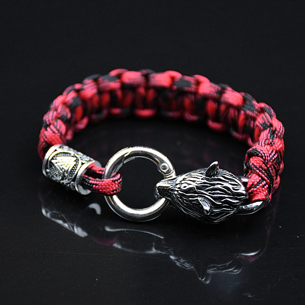 Bracelets en acier inoxydable Celtes Loup Hommes Nordique Vikings Runes Paracord Corde Bracelets homme Bijoux