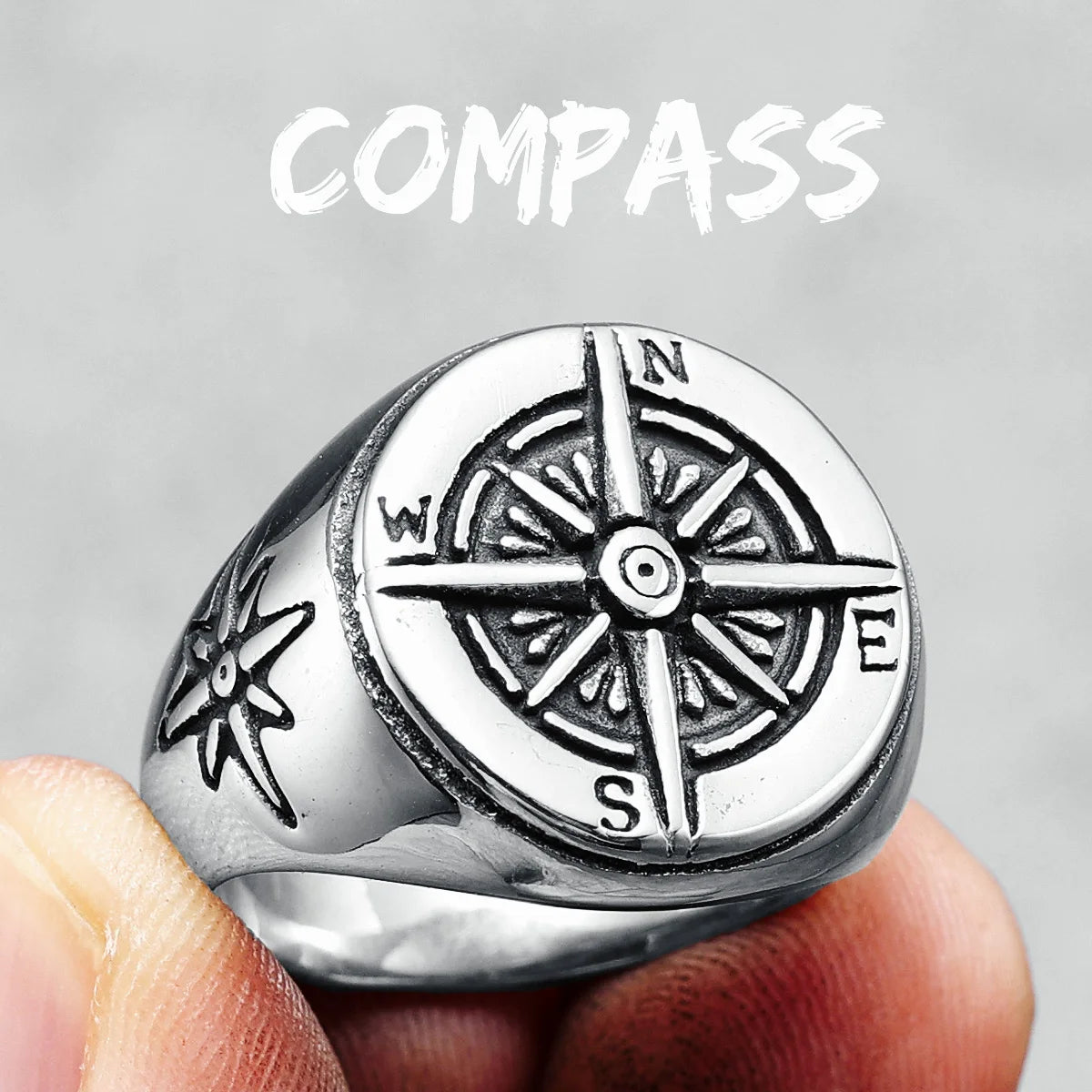 Compass Men Rings 316L Stainless Steel Navy Ocean Nautical Navigation Punk Rock Rap for Biker Male Boyfriend Jewelry Best Gift