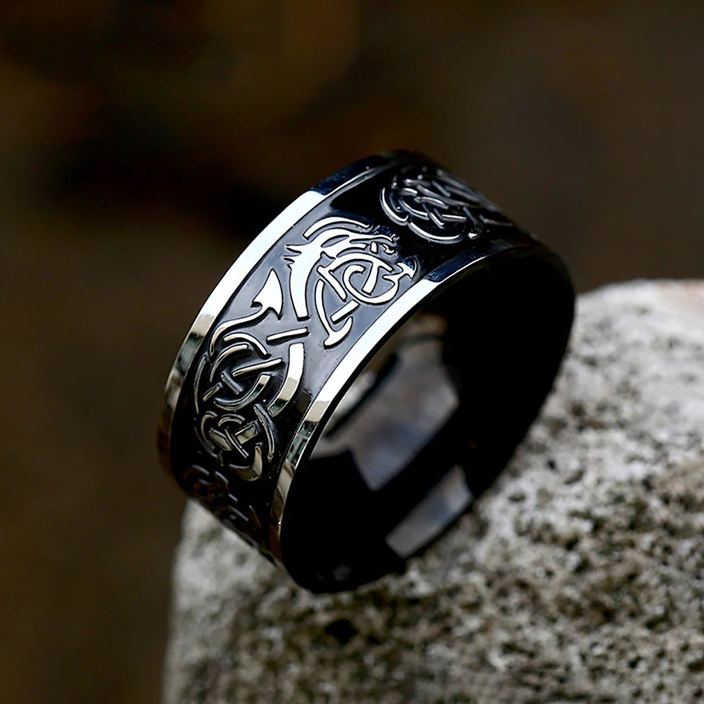 Vintage Simple Viking Celtic Knot Rings For Men Women Fashion Dragon Pattern Ring Stainless Steel Amulet Jewelry Gifts Wholesale