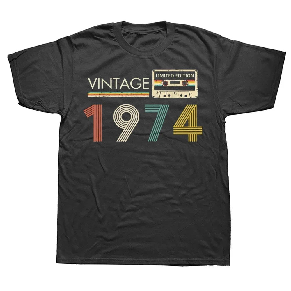 Vintage 1974 Limited Edition Cassette T Shirt Harajuku 50th 50 Years Old Birthday Party Retro Tshirt mens Clothes