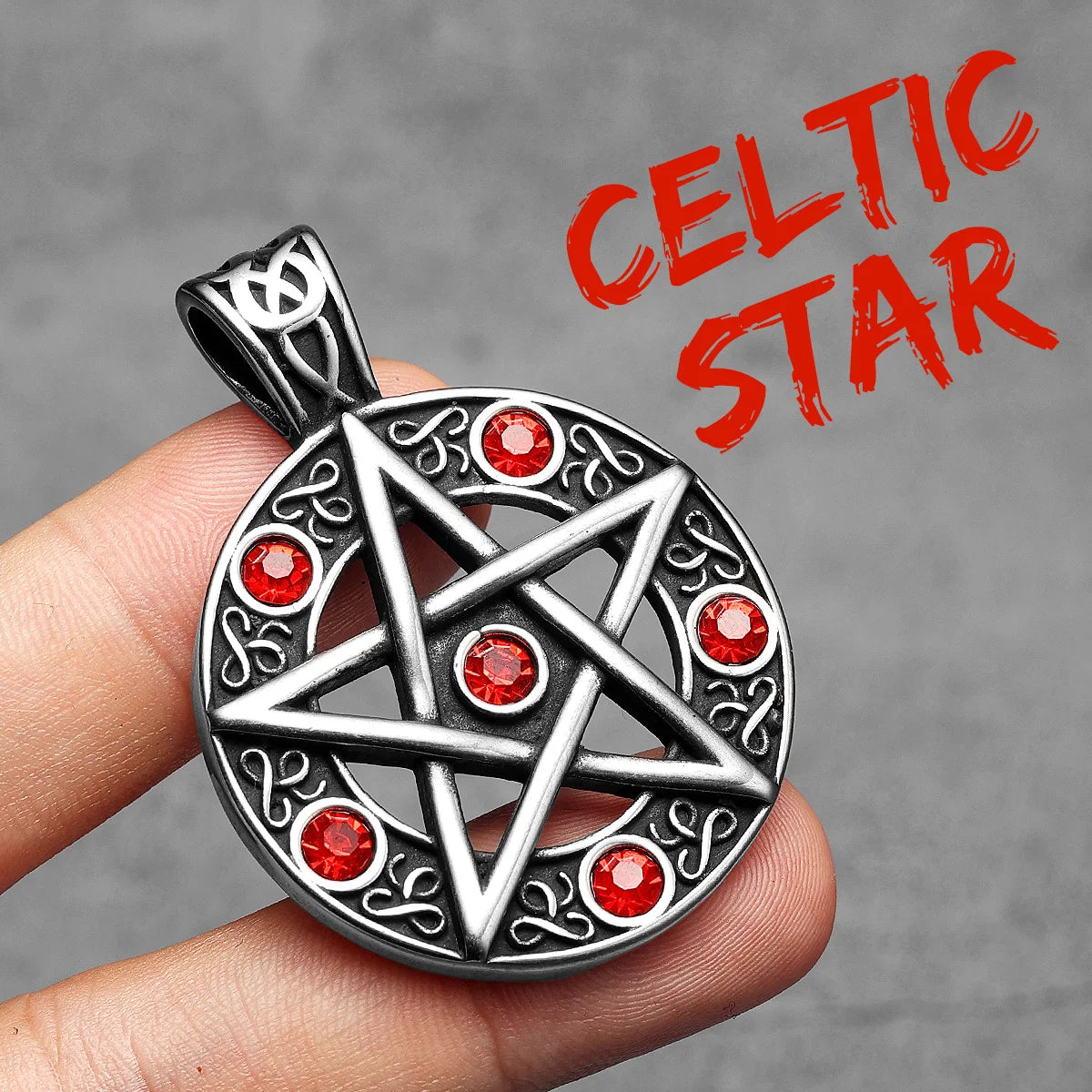 Celtic Star Necklace Retro Five-pointed Pendant 316L Stainless Steel Men Gem Chain Rock Punk Hip Hop for Male Jewelry Xmas Gift