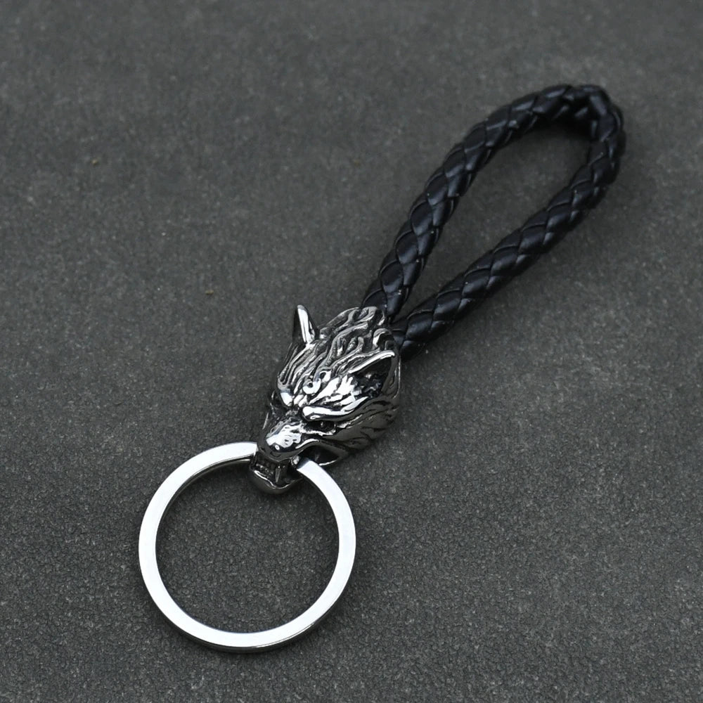 Nordic Celts Wolf Pendant Keychain leather wolf head key chain Stainless Steel Rune scandinavian Accessories norse Amulet Jewelr