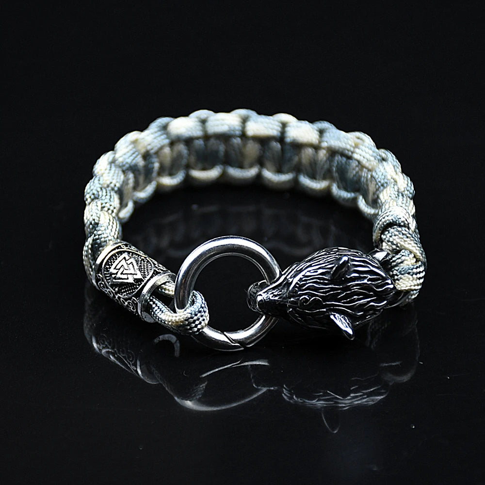 Bracelets en acier inoxydable Celtes Loup Hommes Nordique Vikings Runes Paracord Corde Bracelets homme Bijoux