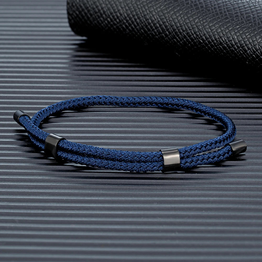 MKENDN 3MM Waterproof Surfering Rope Bracelets Men Adjustable Nautical Rope Bracelet Women Black Stainless Steel Sport Buckle