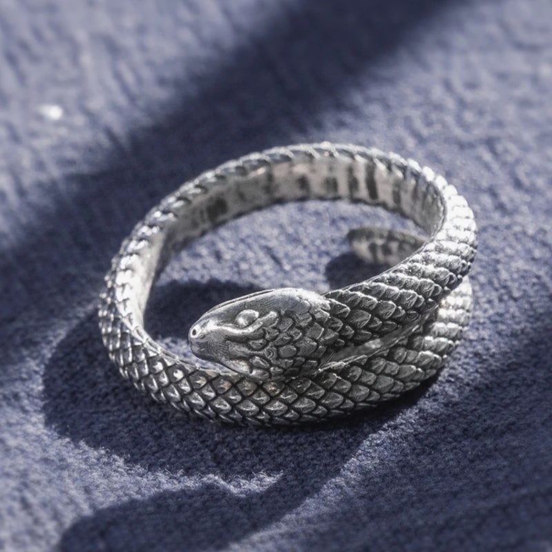 MKENDN Retro Punk Men Women 100% 925 Sterling Silver Snake Ring Fashion Personality Stereoscopic Opening Adjustable Jewelry