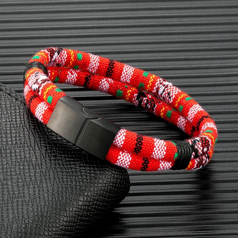 Black Stainless Steel Surfer Waterproof Rope Bracelet Men Women Handmade Woven Double-Layer Design Beach Jewelry Gift