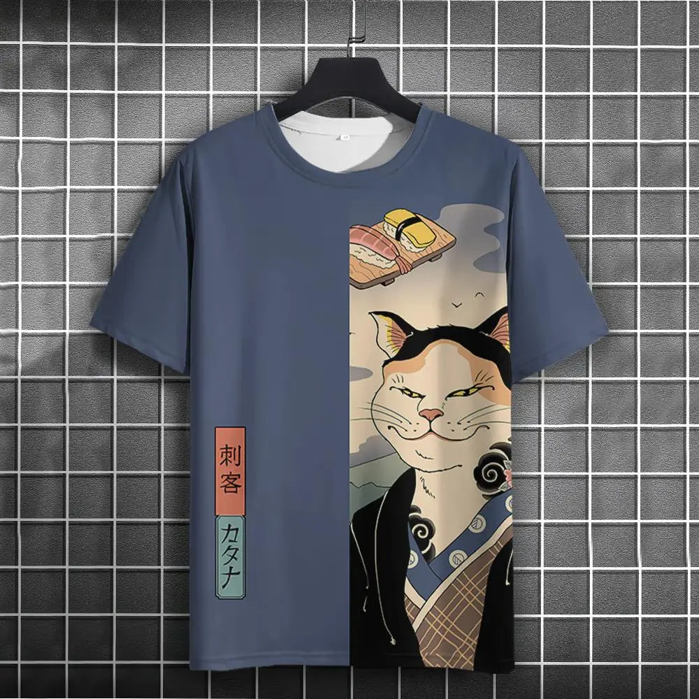 Unisex 2024 T Shirt Men Women Japanese Samurai Cat 3d Printed T Shirts For Casual Fashion Funny Shirt Top Tee Men Clothing