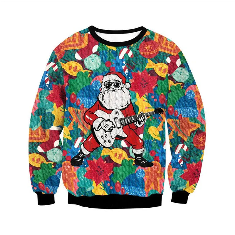 Men Women Tacky Xmas Sweater 3D Christmas Dog Snowflake Bell Reindeer Santa Printed Holiday Party Jumper Christmas Sweatshirt