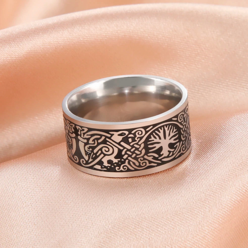 Dreamtimes 10MM Tree of life Stainless Steel Rings For Men Viking Celtic Knot Amulet Finger Rings Party Gift anillo hombre