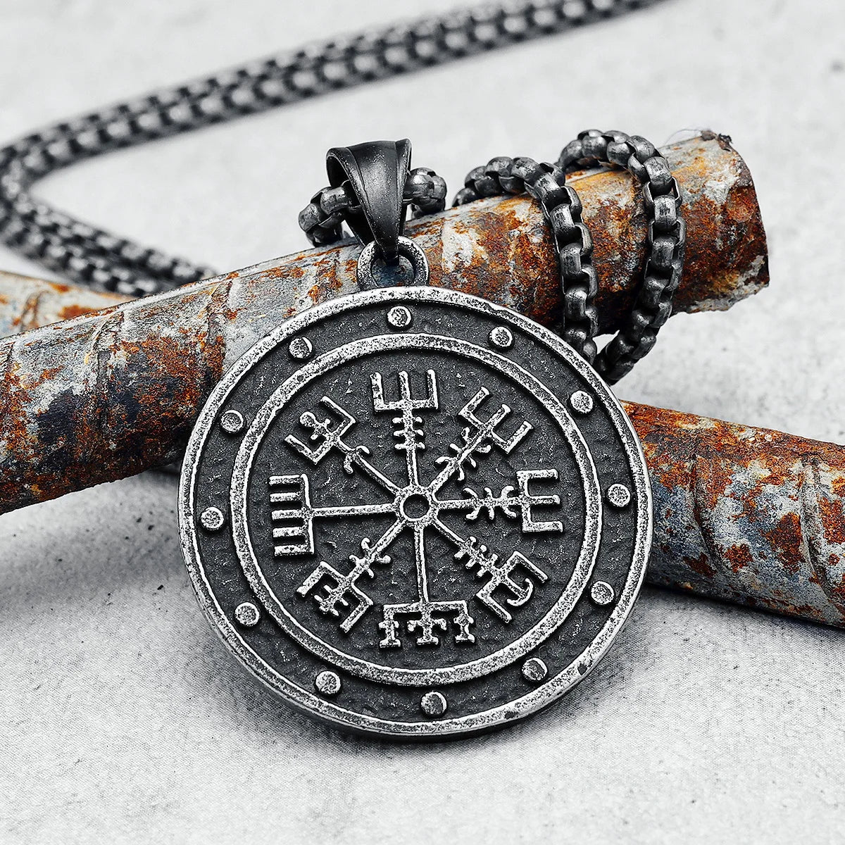 Collier rétro Viking Compass en acier inoxydable 316L pour hommes, pendentif texturé, chaîne punk rap pour ami, bijoux masculins, cadeau, livraison directe