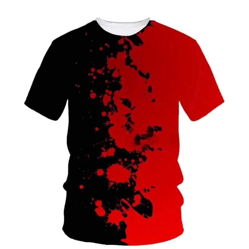 Camiseta con estampado 3D de terror y sangre divertida para hombre, ropa informal de moda, cuello redondo, manga corta, ropa de calle, camiseta de gran tamaño