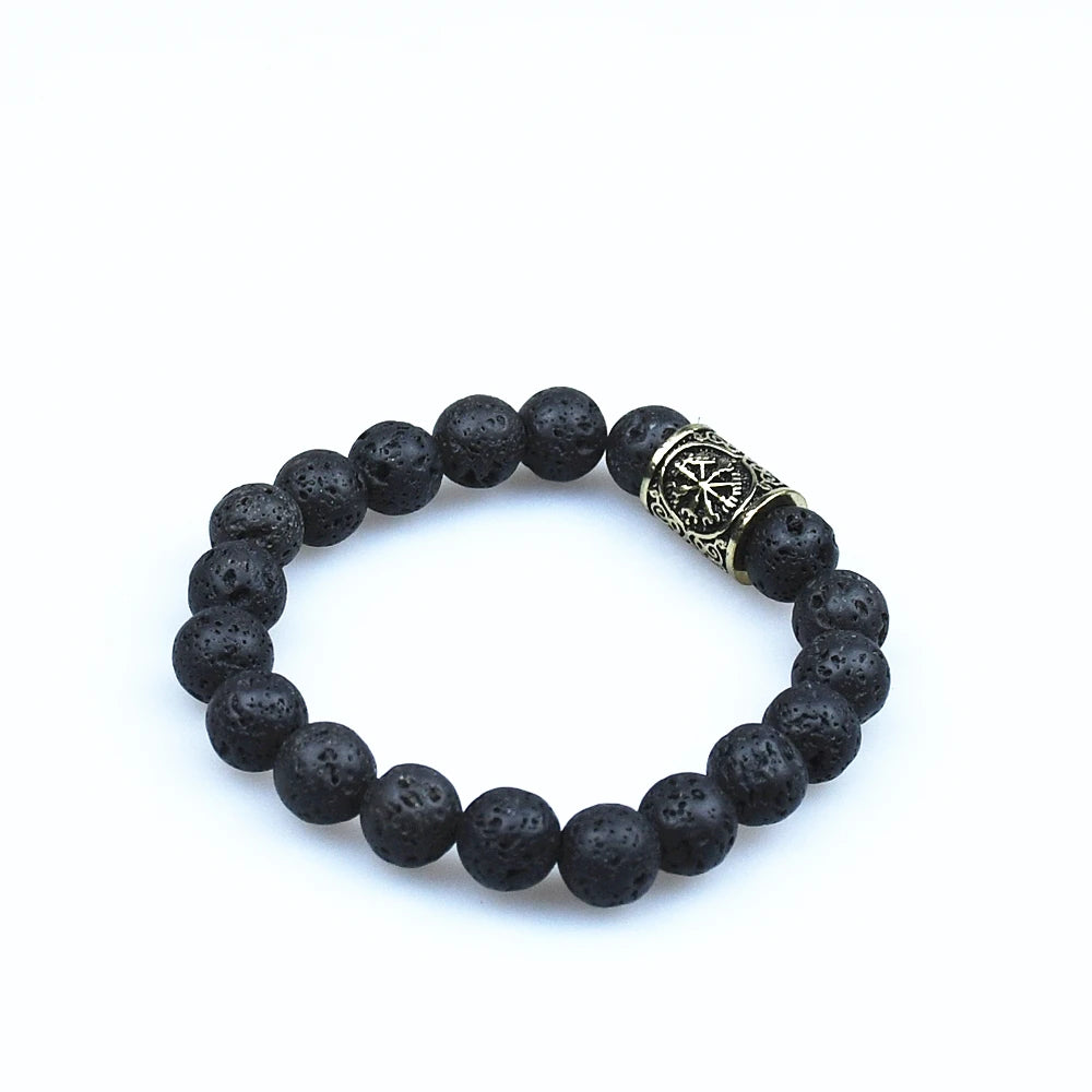 Fashion Charm Beads Bracelet Vintage Volcano Lava Stone Beads Runes Beads Men Bracelet Viking Rune Bracelet Jewelry Women Gift