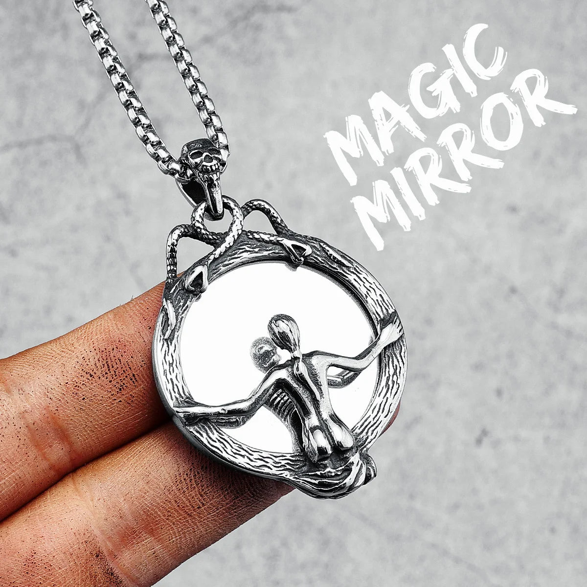 Magic Mirror Necklace Stainless Steel Men Skull Pendant Chain Vintage Punk Rock Hip Hop Rap for Friend Jewelry Gift Dropshipping