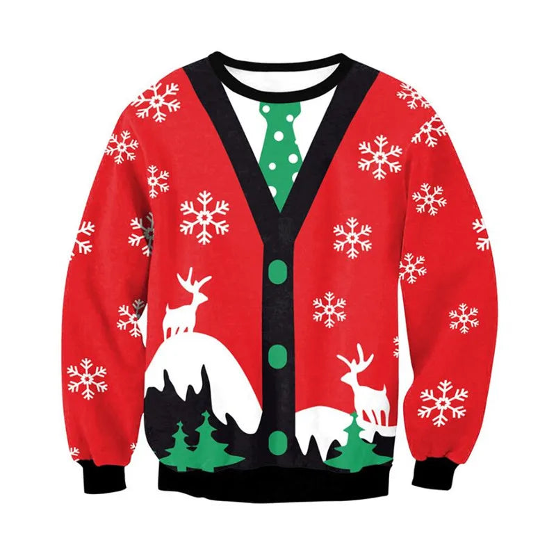 Men Women Tacky Xmas Sweater 3D Christmas Dog Snowflake Bell Reindeer Santa Printed Holiday Party Jumper Christmas Sweatshirt