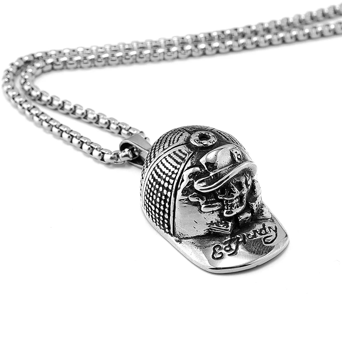 Hip Hop Skeleton Peaked Cap Necklaces 316L Stainless Steel Men Pendant Chain Funk Punk for Friends Biker Rider Jewelry Best Gift